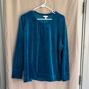 Time and Tru Teal Plush Velvet Pullover